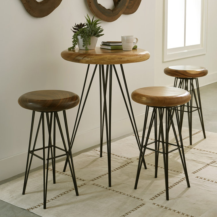Contemporary Black and Brown Swivel Solid Wood Bar Stool with Metal Legs