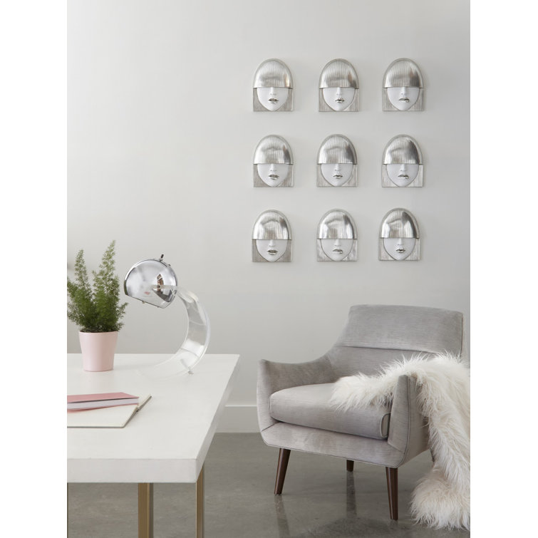 Silver and White Resin Fashion Faces Wall Art Set