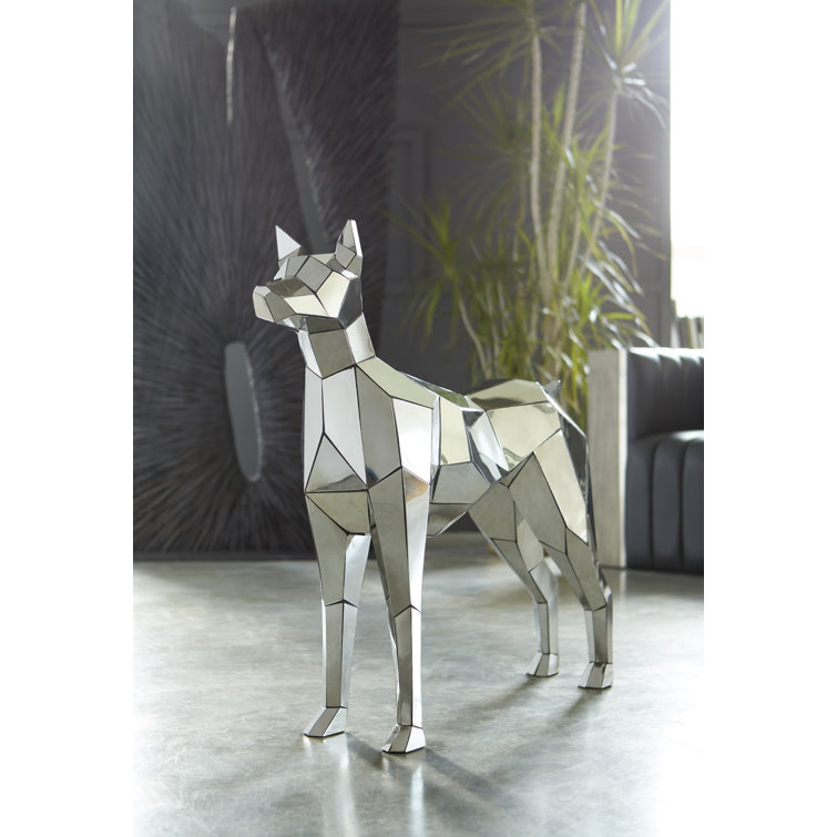 Contemporary Modern Silver Dog Metal Statue 41"