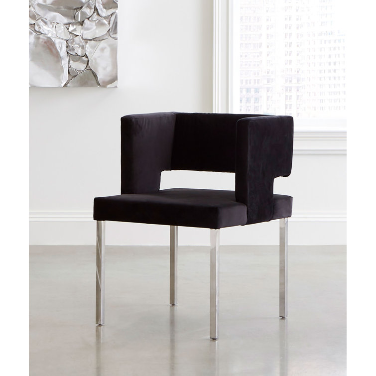 Modern Black Velvet Upholstered Arm Chair with Silver Metal Legs