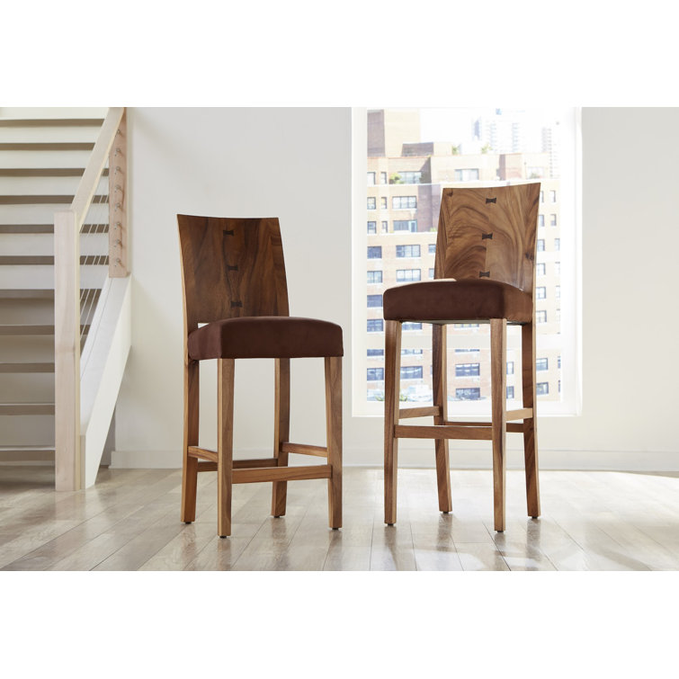 Chamcha Wood and Brown Leather Counter Stool