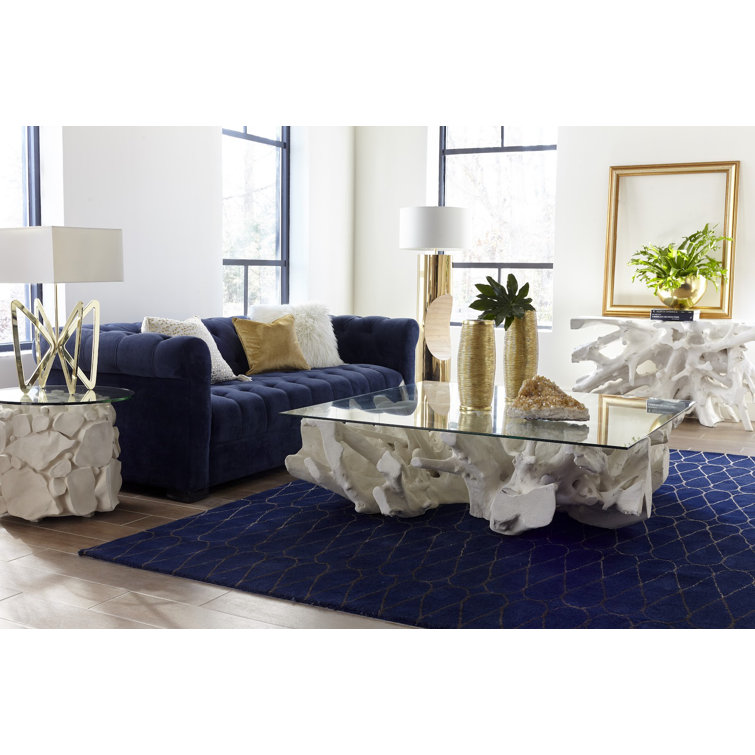 White Stone Rectangular Glass Outdoor Coffee Table