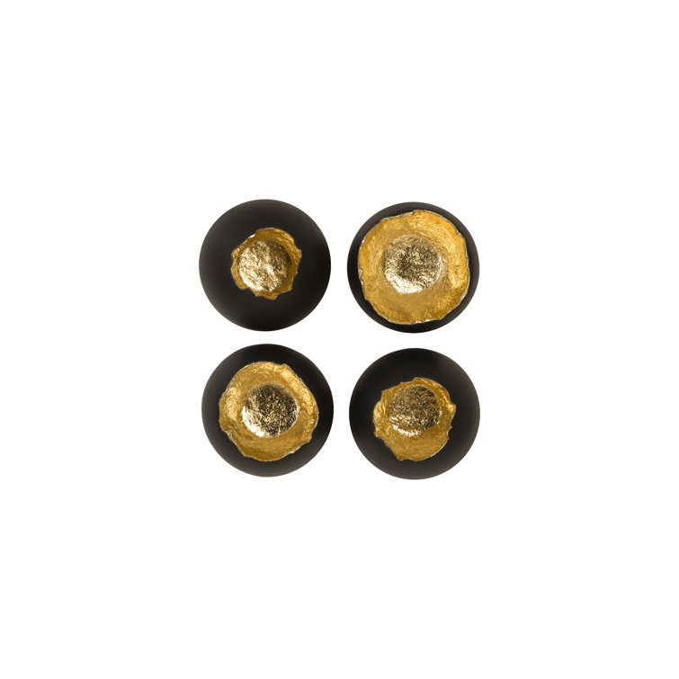 Contemporary Black and Gold Leaf Resin Wall Art Set