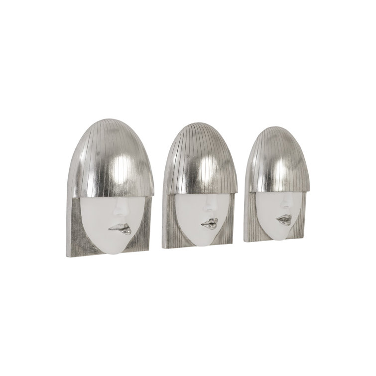 Silver and White Resin Fashion Faces Wall Art Set