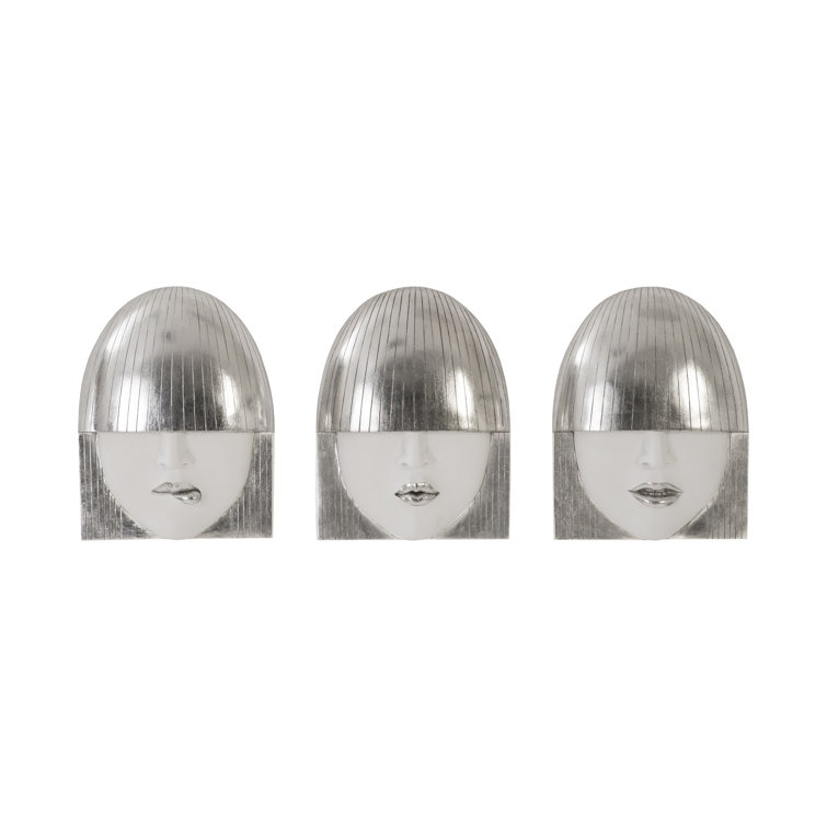 Silver and White Resin Fashion Faces Wall Art Set