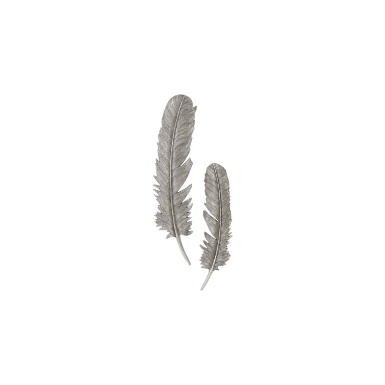 Large Silver Leaf Feather Wall Art Set, 35"