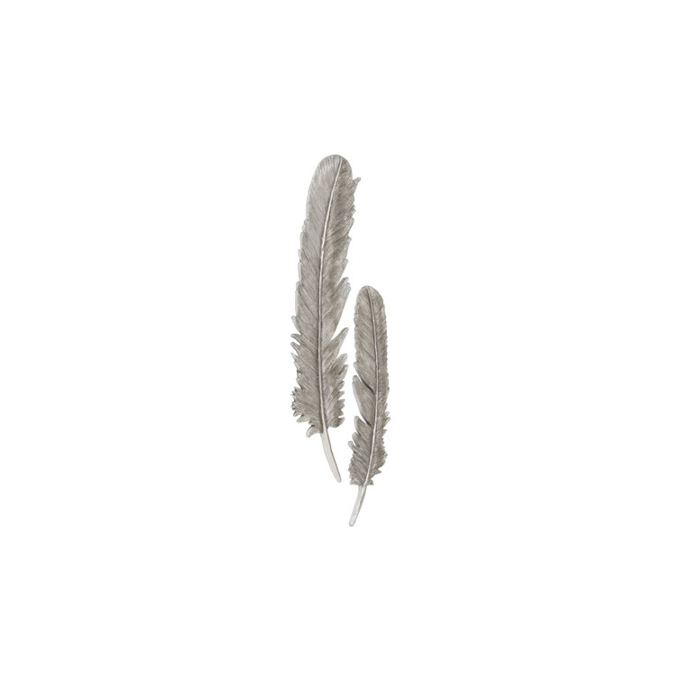 Large Silver Leaf Feather Wall Art Set, 35"