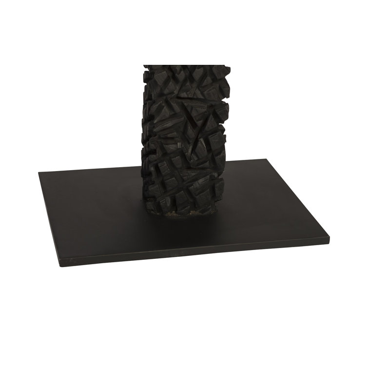Charred Black Wood Sculpture Trio on Minimalist Metal Bases