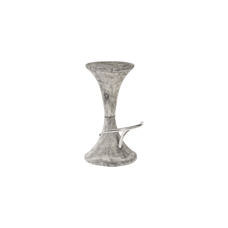 Gray Stone Chamcha Wood Bar Stool with Stainless Steel Foot Rest