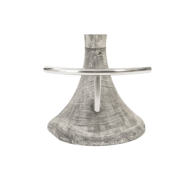 Gray Stone Chamcha Wood Bar Stool with Stainless Steel Foot Rest
