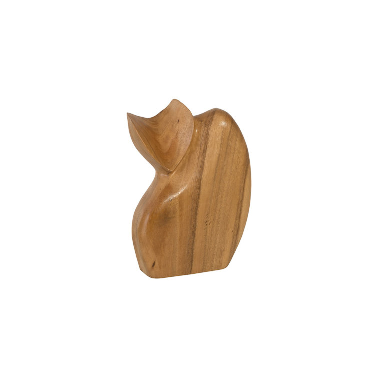 Contemporary Natural Wood Cat Sculpture 9"x3"x12"