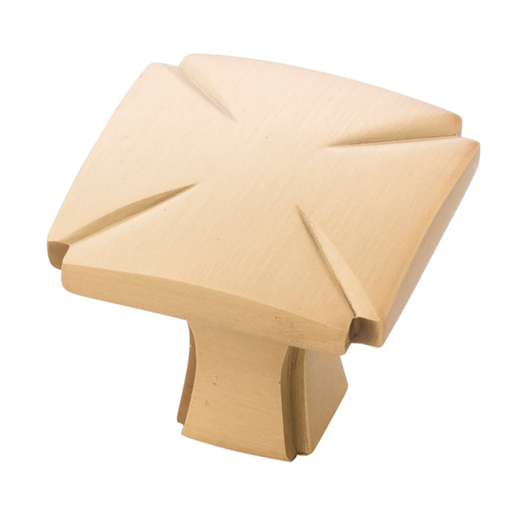 Brushed Golden Brass Square Cabinet Knob with Mounting Hardware