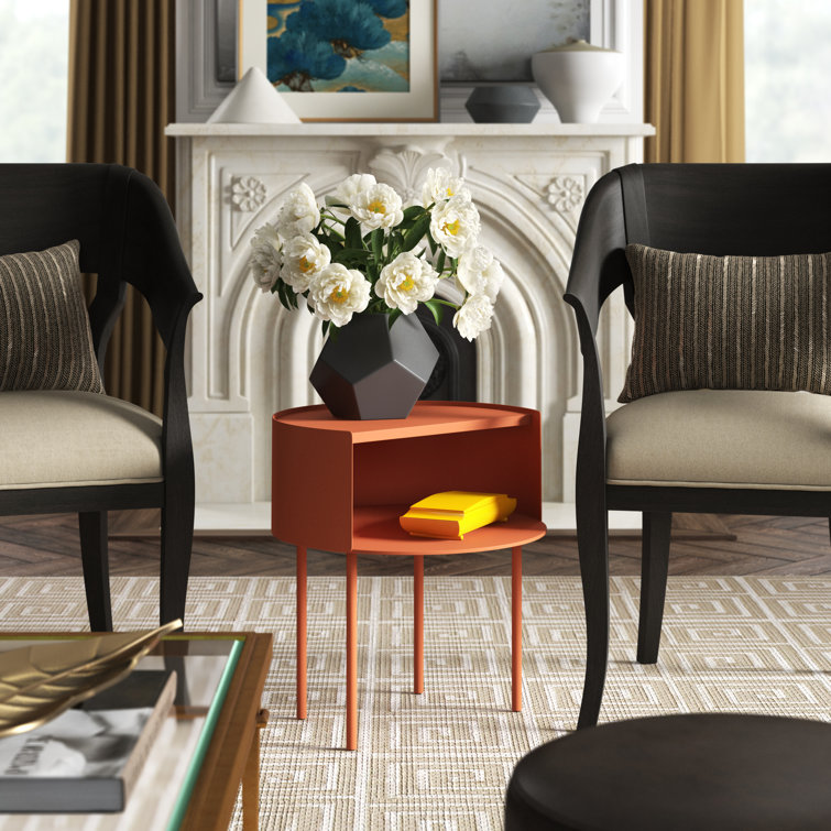 Copper Pot Wood and Metal Side Table with Storage Cubby