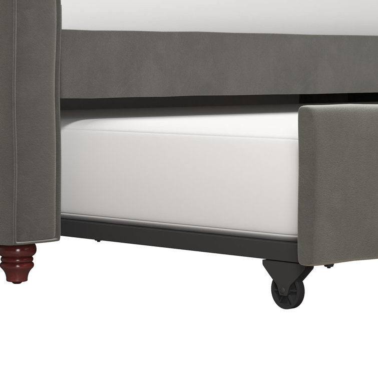 Twin Gray Velvet Upholstered Daybed with Tufted Backrest