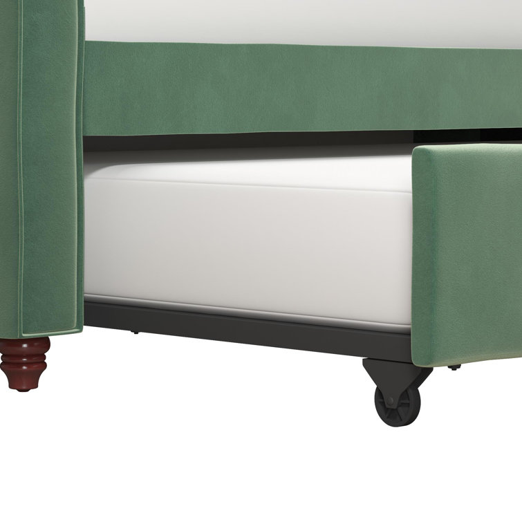 Twin Gray Velvet Upholstered Daybed with Tufted Backrest