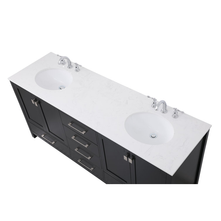 Black Double Sink Vanity with Engineered Marble Top