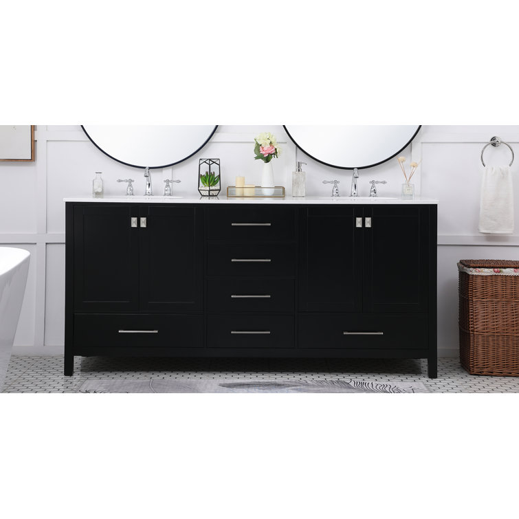 Irene 72" Black Double Bathroom Vanity with Calacatta White Countertop