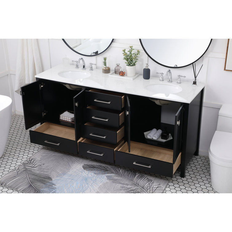 Black Double Sink Vanity with Engineered Marble Top
