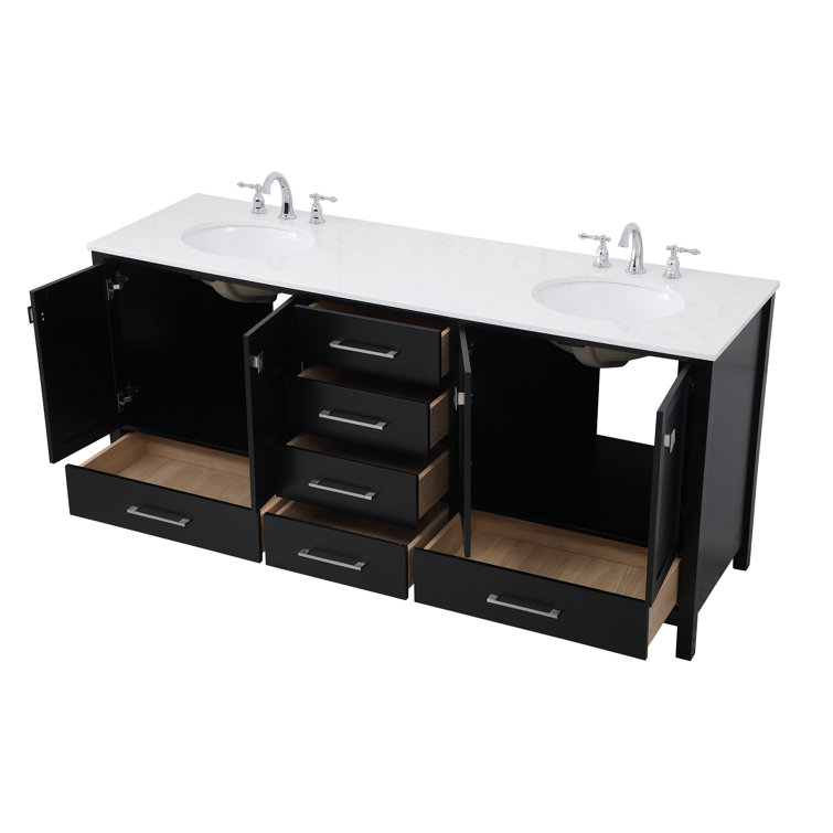 Black Double Sink Vanity with Engineered Marble Top