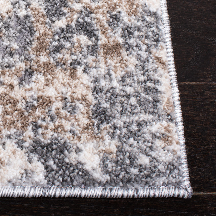 Aston Calanthia Light Grey & Grey Abstract Synthetic Runner Rug, 2' x 9'