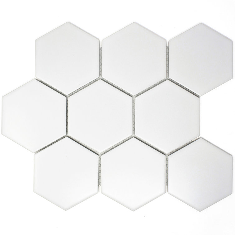 White Hexagon Porcelain Mosaic Tile Sheet