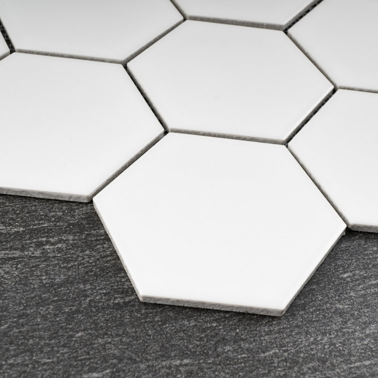 White Hexagon Porcelain Mosaic Tile Sheet