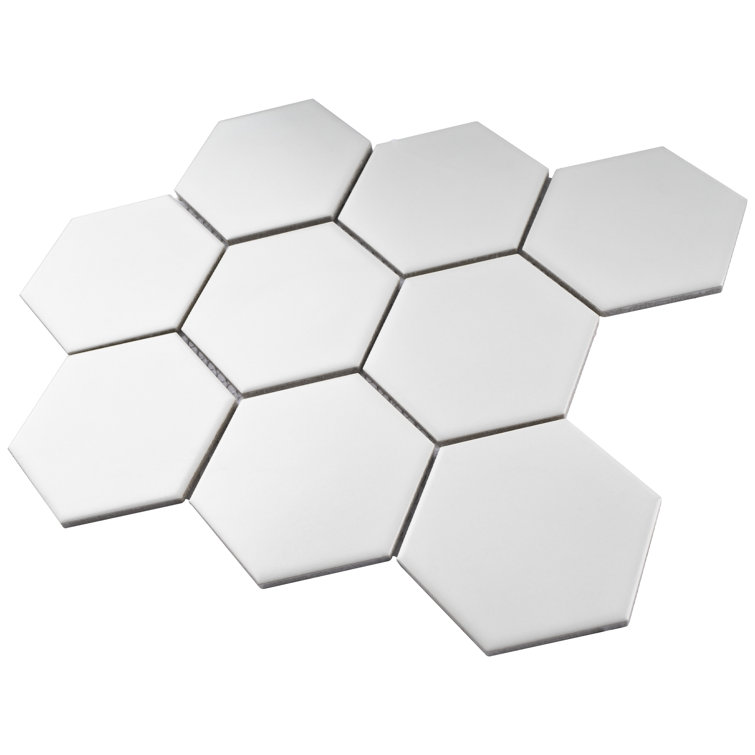 White Hexagon Porcelain Mosaic Tile Sheet