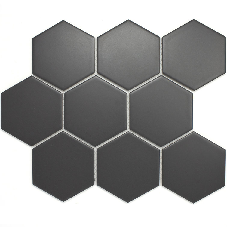 Gray Black Hexagon Matte Porcelain Mosaic Tile Sheet