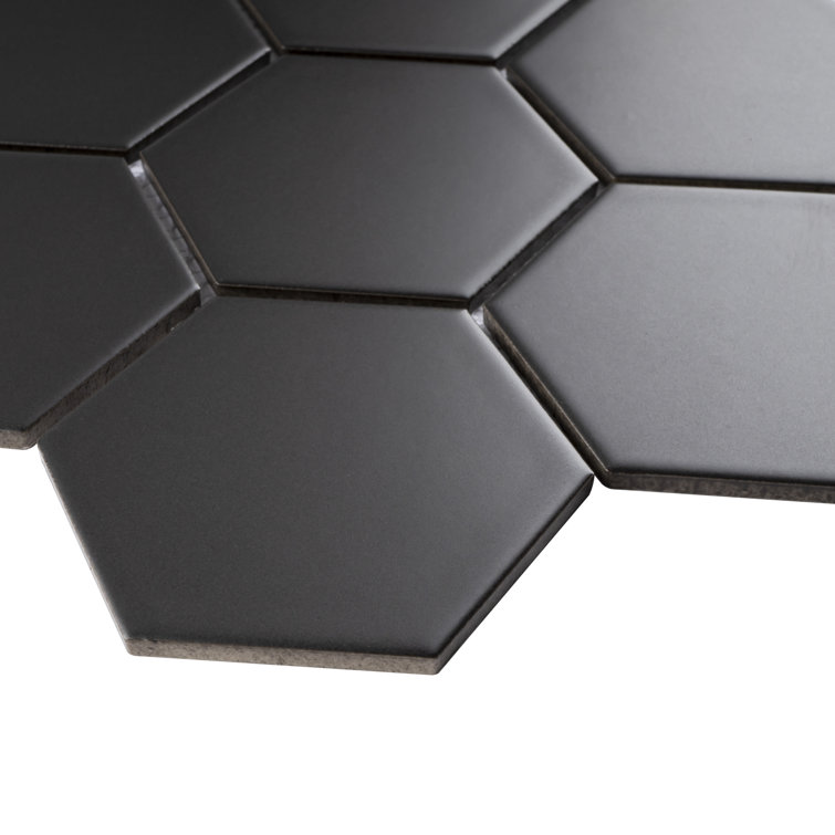 Gray Black Hexagon Matte Porcelain Mosaic Tile Sheet