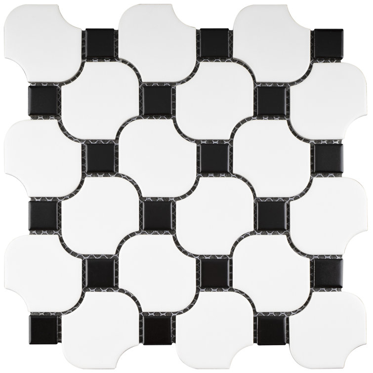 White and Black Porcelain Mosaic Square Tile Sheet