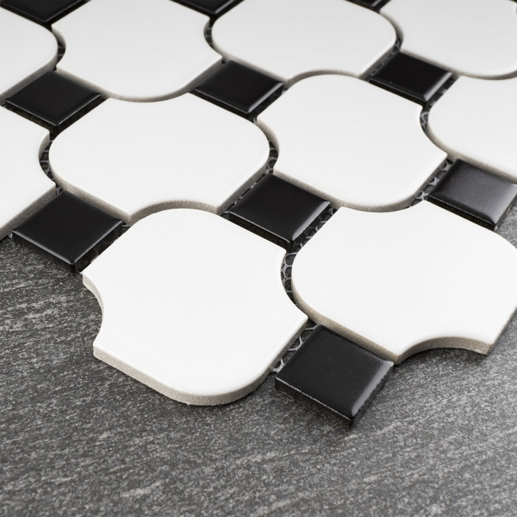 White and Black Porcelain Mosaic Square Tile Sheet