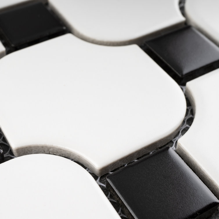 White and Black Porcelain Mosaic Square Tile Sheet
