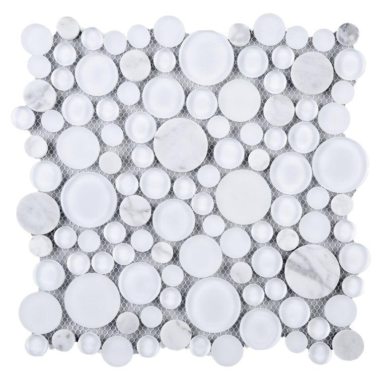 White Bubble Art Marble Look Mosaic Wall Tile Sheet