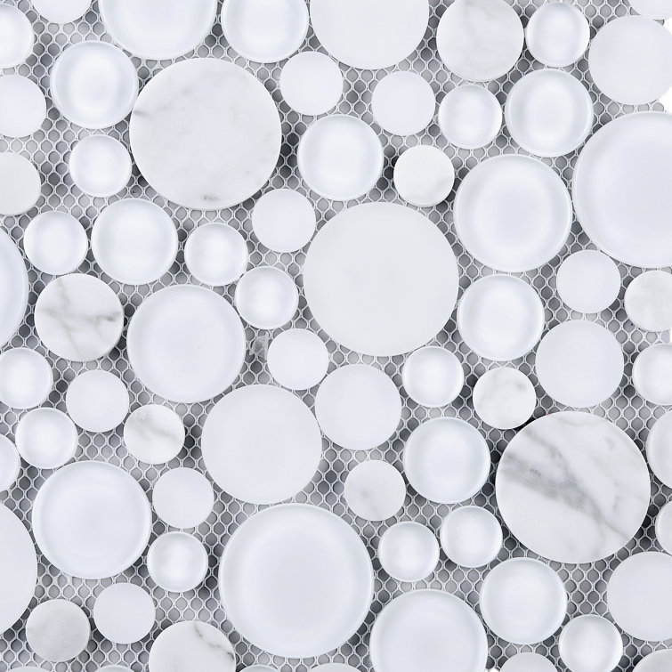 White Bubble Art Marble Look Mosaic Wall Tile Sheet