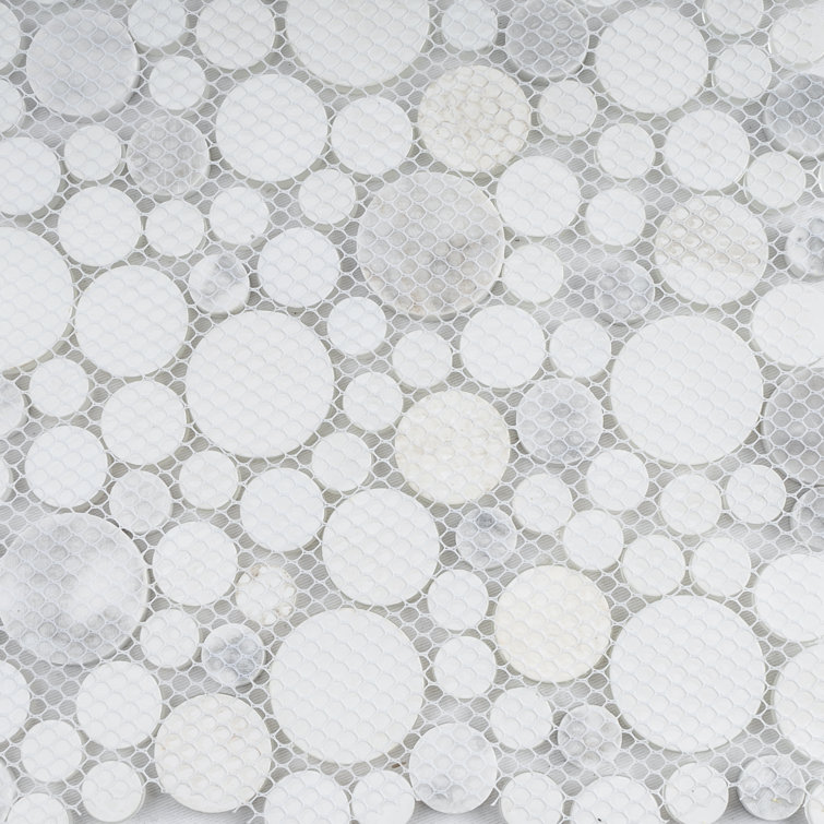 White Bubble Art Marble Look Mosaic Wall Tile Sheet