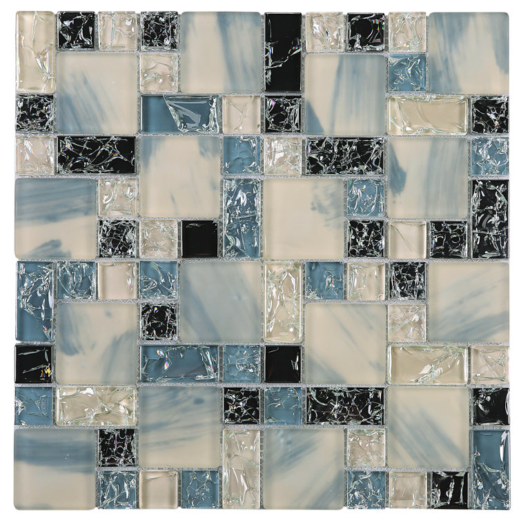 Gray and Black Glass Mosaic Wall Tile Sheet