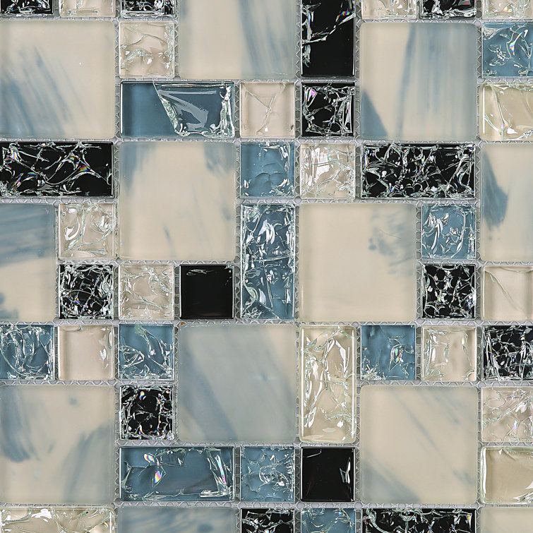 Gray and Black Glass Mosaic Wall Tile Sheet