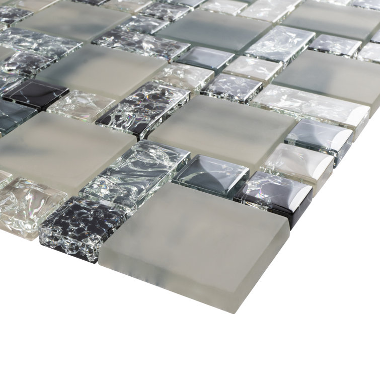 Gray and Black Glass Mosaic Wall Tile Sheet