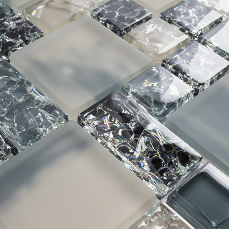 Gray and Black Glass Mosaic Wall Tile Sheet