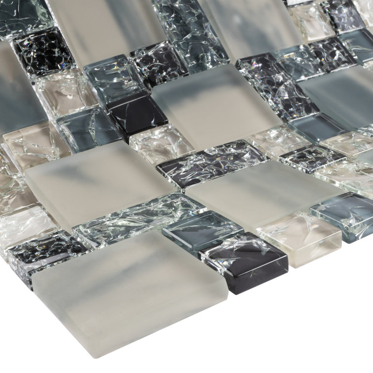 Gray and Black Glass Mosaic Wall Tile Sheet