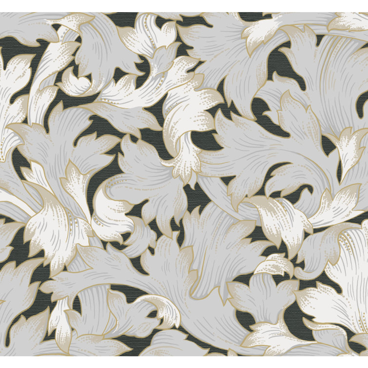 Black and Grey 3D Embossed Damask Wallpaper Roll