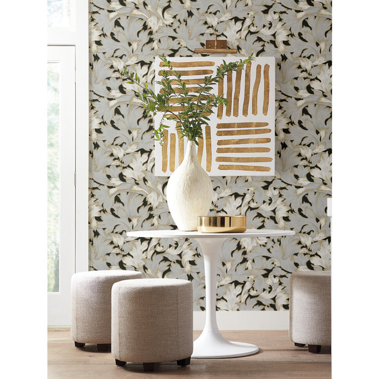 Black and Grey 3D Embossed Damask Wallpaper Roll