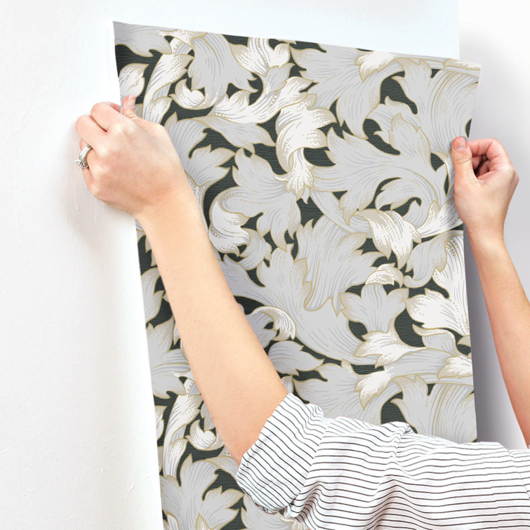 Black and Grey 3D Embossed Damask Wallpaper Roll