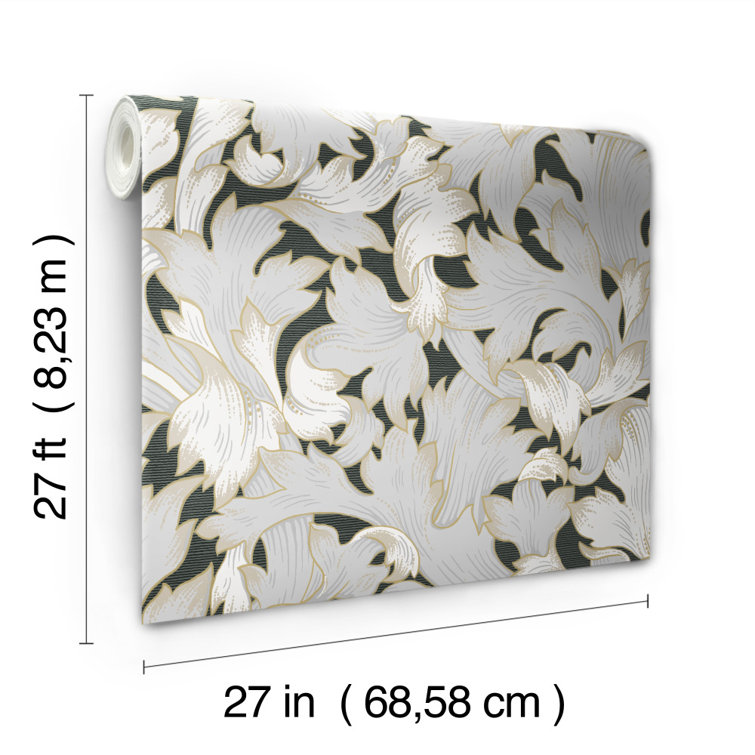 Black and Grey 3D Embossed Damask Wallpaper Roll
