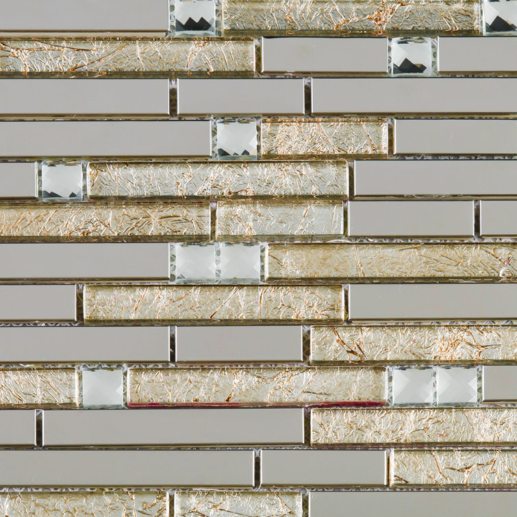 Beige Glass Micro-Beveled Linear Mosaic Wall Tile