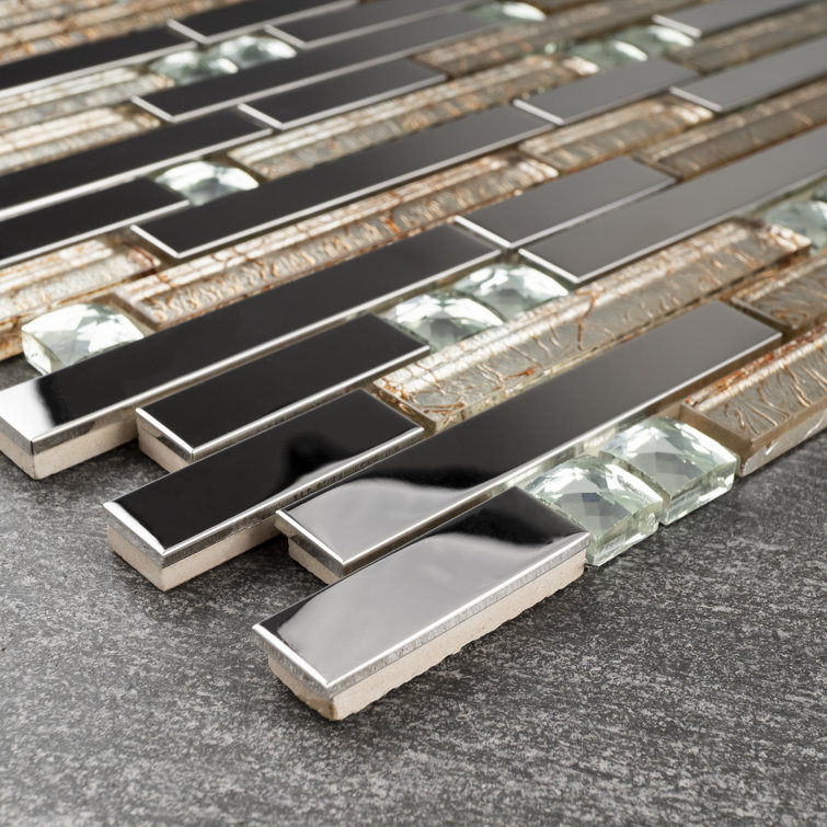 Beige Glass Micro-Beveled Linear Mosaic Wall Tile