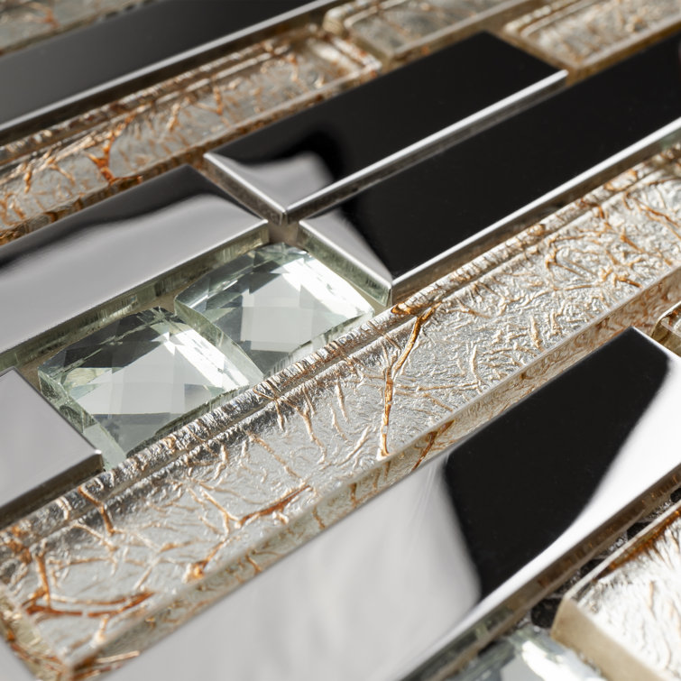 Beige Glass Micro-Beveled Linear Mosaic Wall Tile