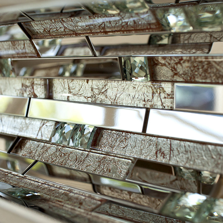 Beige Glass Micro-Beveled Linear Mosaic Wall Tile