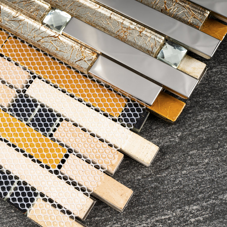 Beige Glass Micro-Beveled Linear Mosaic Wall Tile