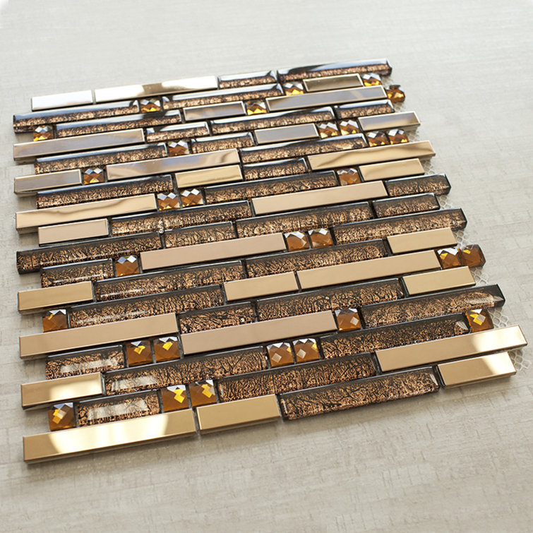 Brown Glass Micro-Beveled Linear Mosaic Wall Tile